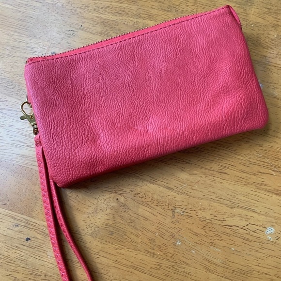 Leather Wallet Coral Pink Clutch zip it , small & spacious. - Picture 1 of 8